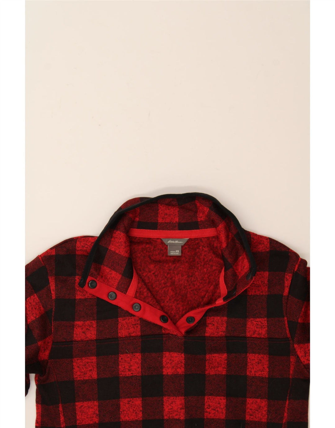 EDDIE BAUER Womens Button Neck Sweatshirt Jumper UK 6 XS Red Check Vintage Eddie Bauer and Second-Hand Eddie Bauer from Messina Hembry 