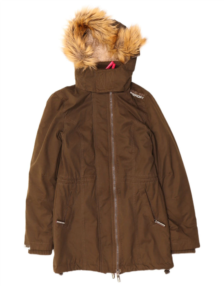 SUPERDRY Womens Hooded Parka Jacket UK 6 XS Khaki Polyester