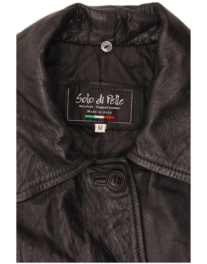 VINTAGE Womens Oversized Leather Coat UK 14 Medium Black Leather