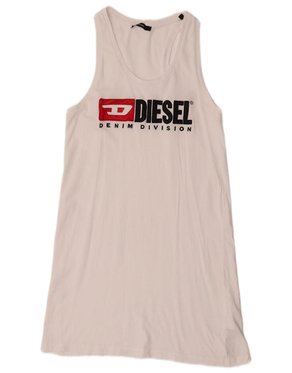 Diesel Womens Sleeveless Graphic T-Shirt Dress UK 12 Medium White Cotton