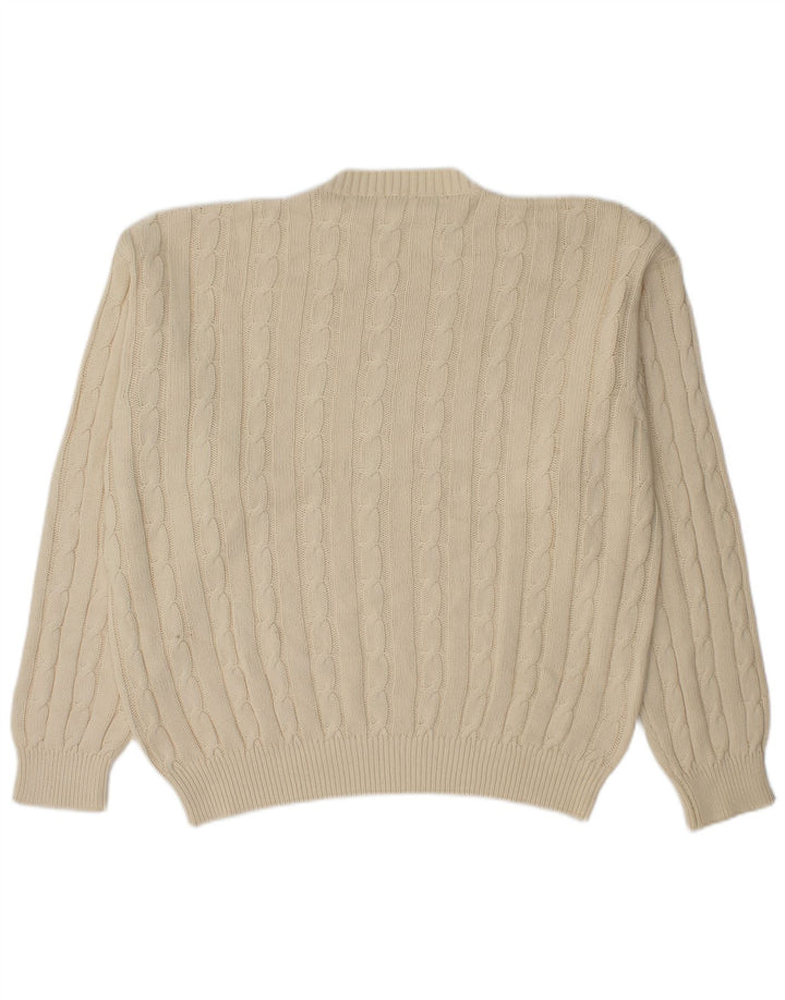 Vintage Mens Crew Neck Jumper Sweater Medium Off White Cotton