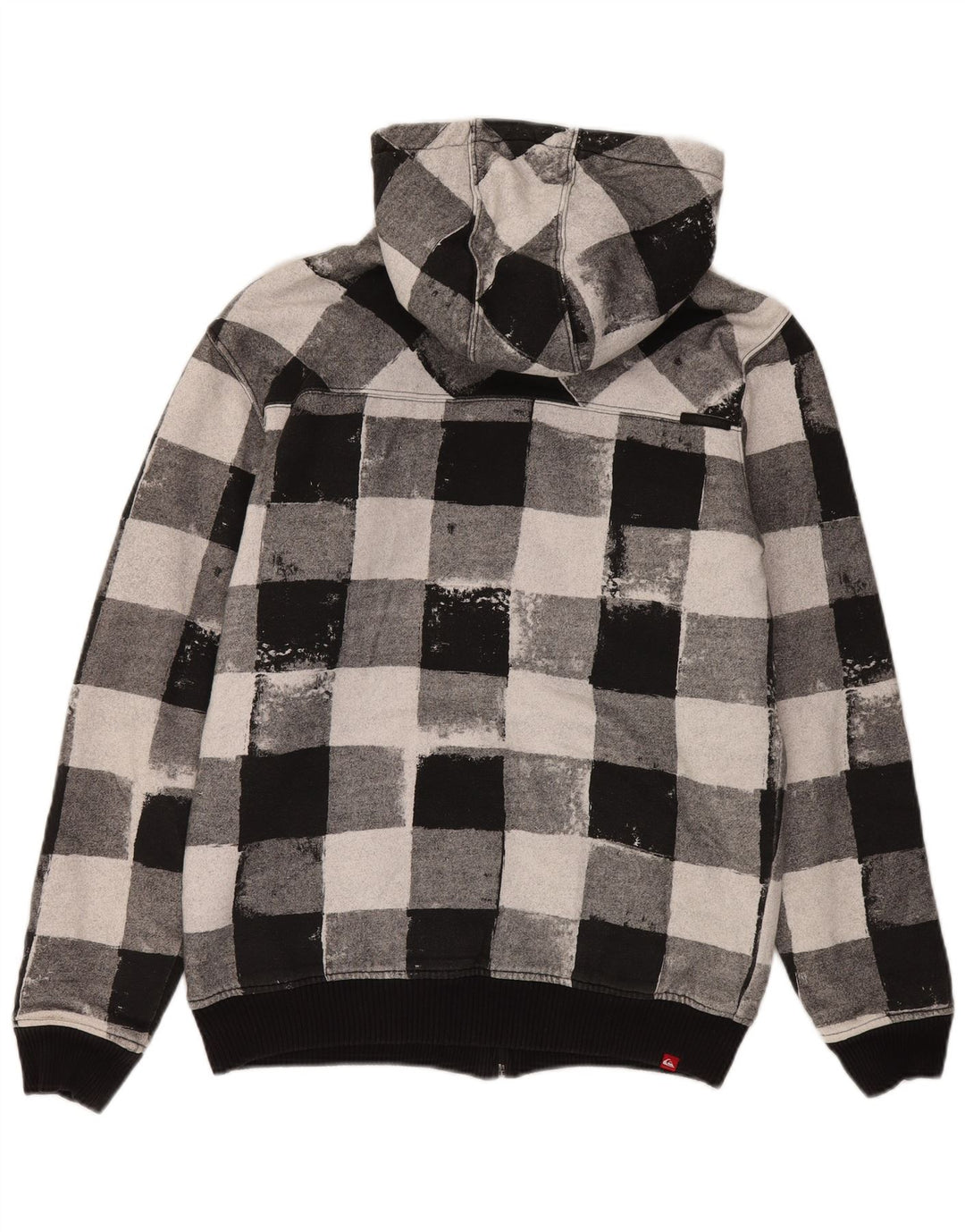 Quiksilver Mens Zip Hoodie Sweater Medium Black Gingham Cotton