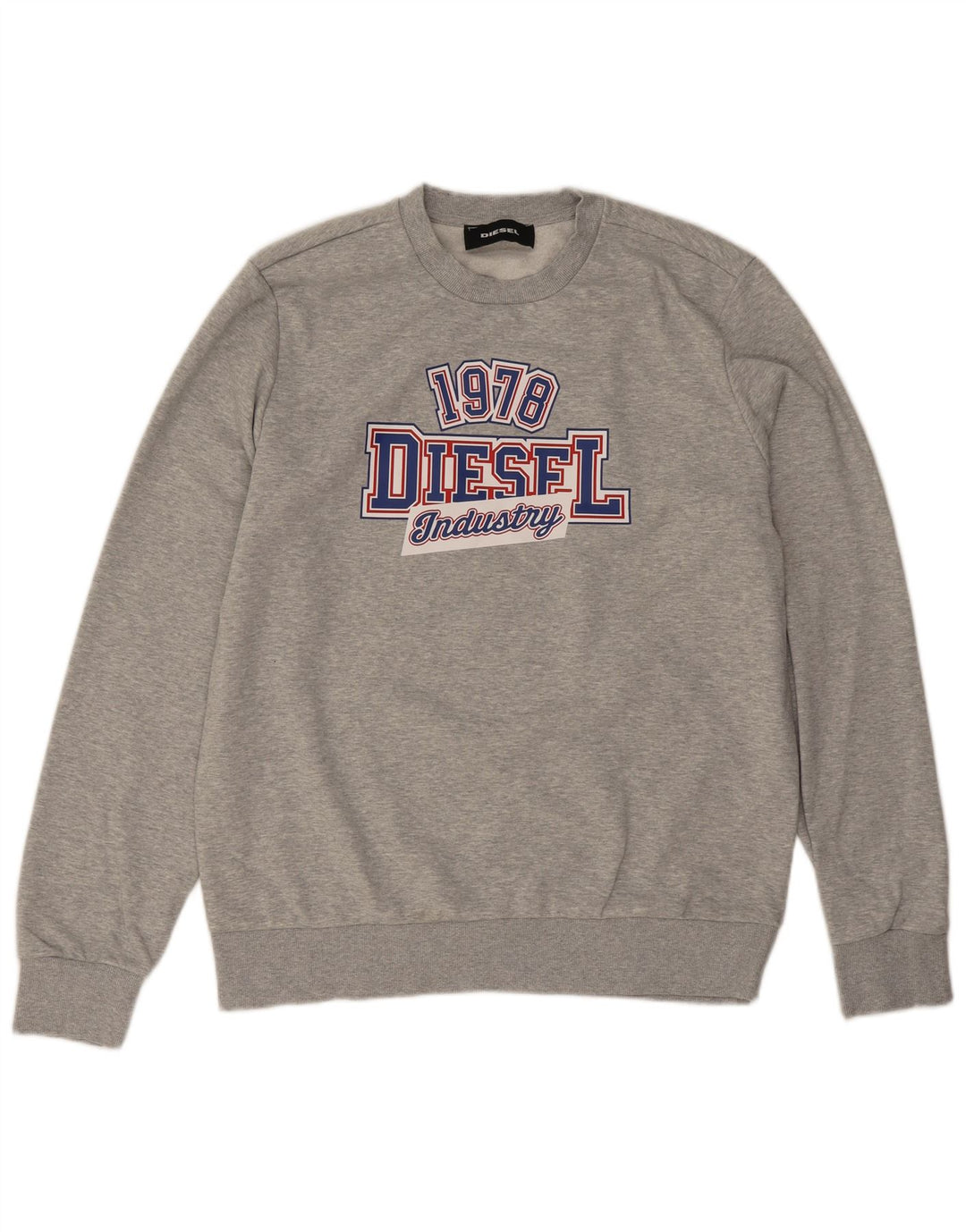 Diesel Mens Graphic Sweatshirt Jumper Large Grey Flecked Cotton