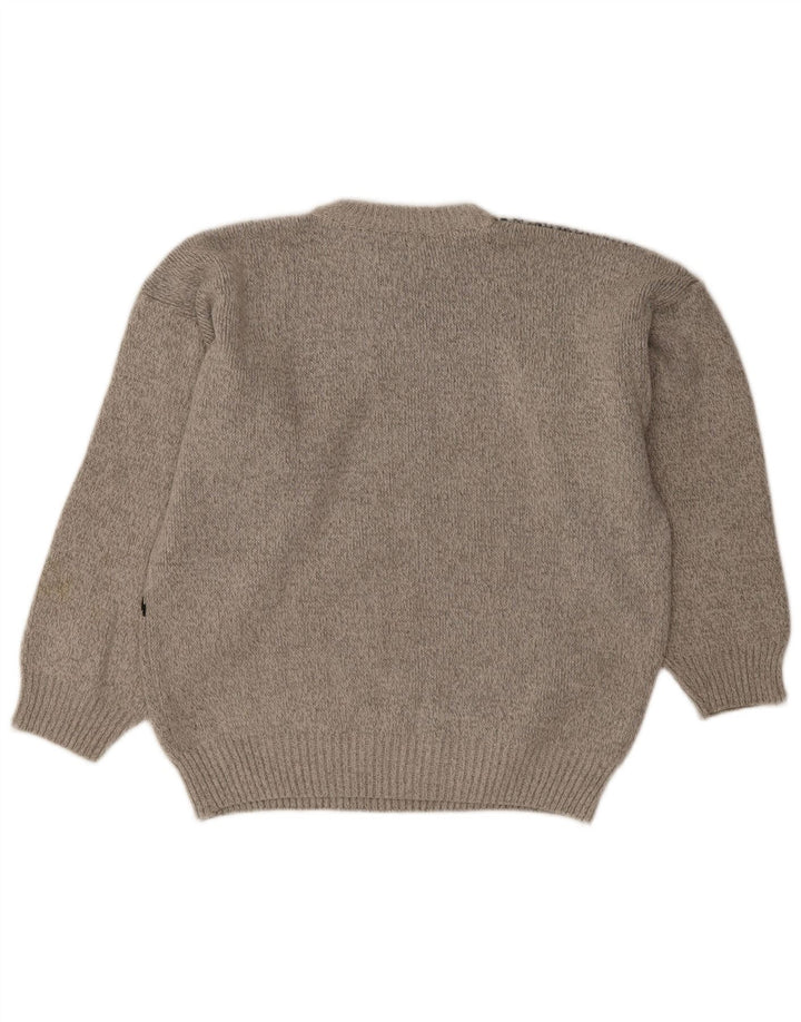vintage Mens Crew Neck Jumper Pull Grande laine géométrique grise