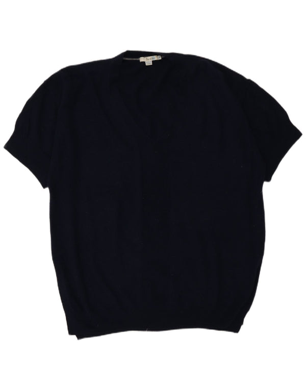 Boden Womens Short Sleeve V-Neck Jumper Sweater UK 14 Medium Navy Blue