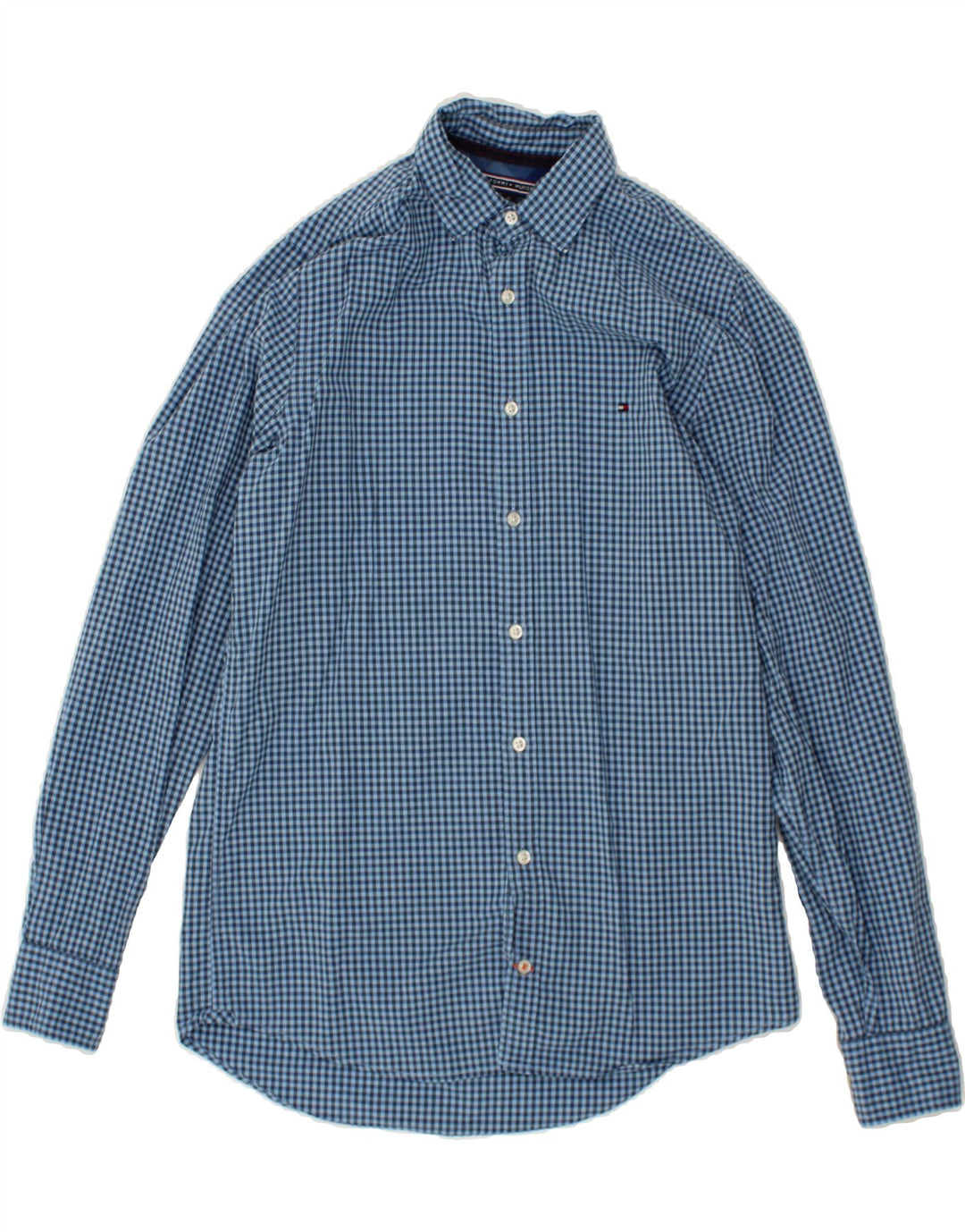 TOMMY HILFIGER Mens Slim Fit Shirt Medium Blue Gingham Cotton Vintage Tommy Hilfiger and Second-Hand Tommy Hilfiger from Messina Hembry 