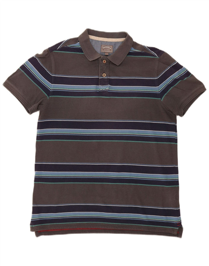 Fat Face Mens Polo Shirt Large Grey Striped Cotton
