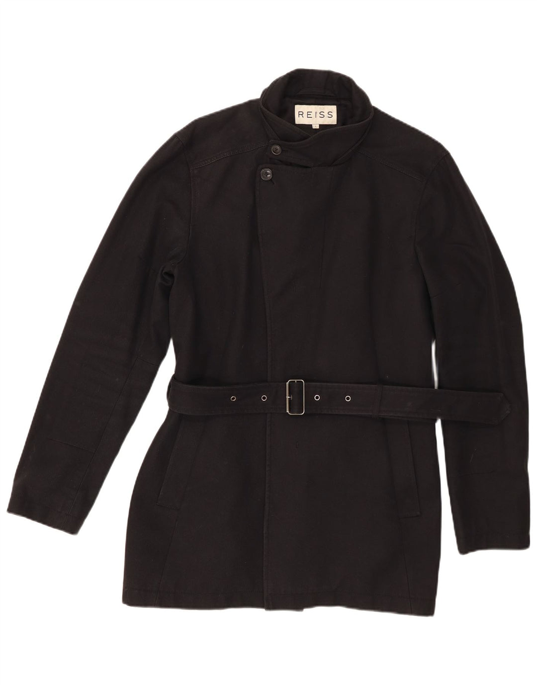 Reiss Womens Overcoat UK 16 Large Black Cotton