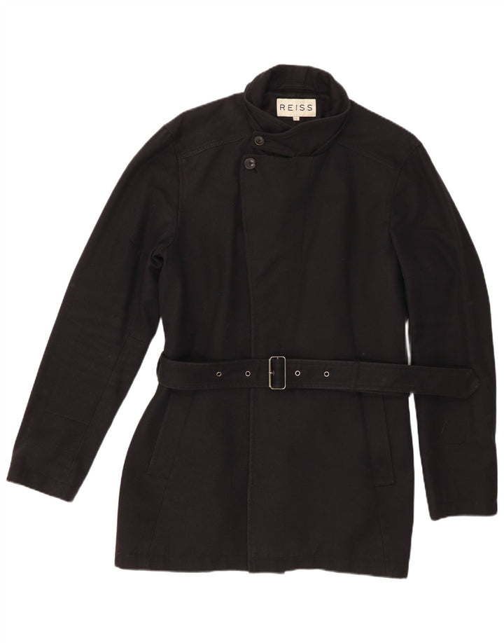 Reiss Womens Overcoat UK 16 Large Black Cotton
