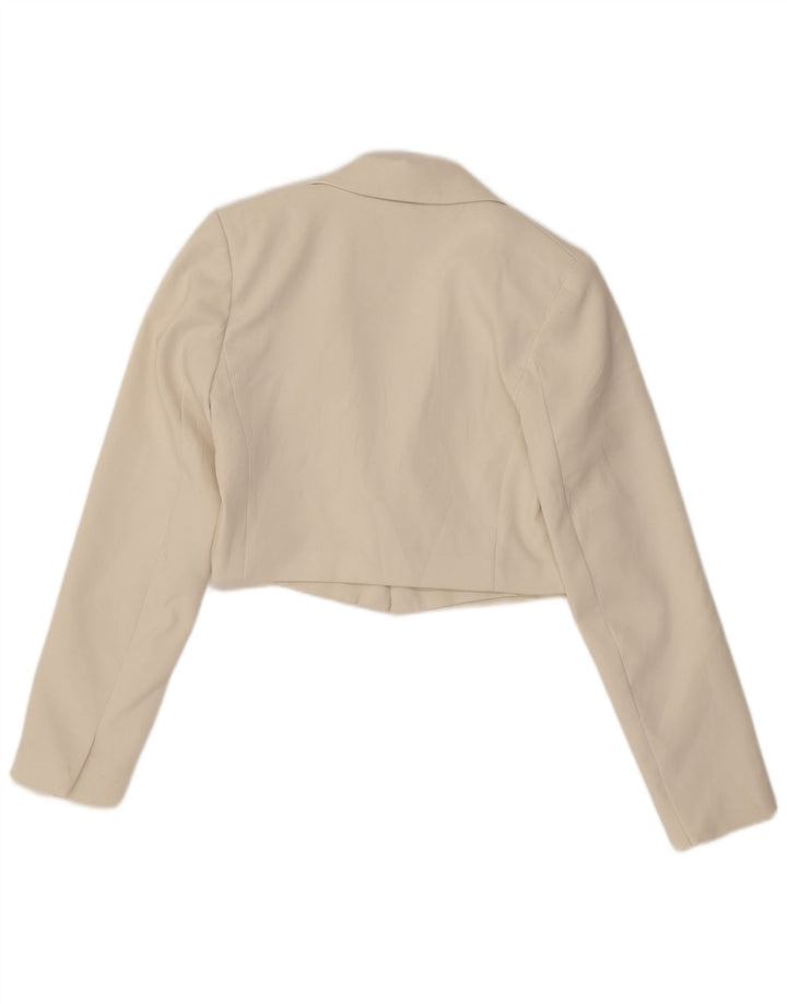 Zara Womens Crop Open Blazer Jacket UK 6 XS Off White Polyester