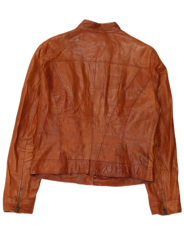 Lavorazione Artigianale Damen Crop Lederjacke IT 48 XL Braunes Leder