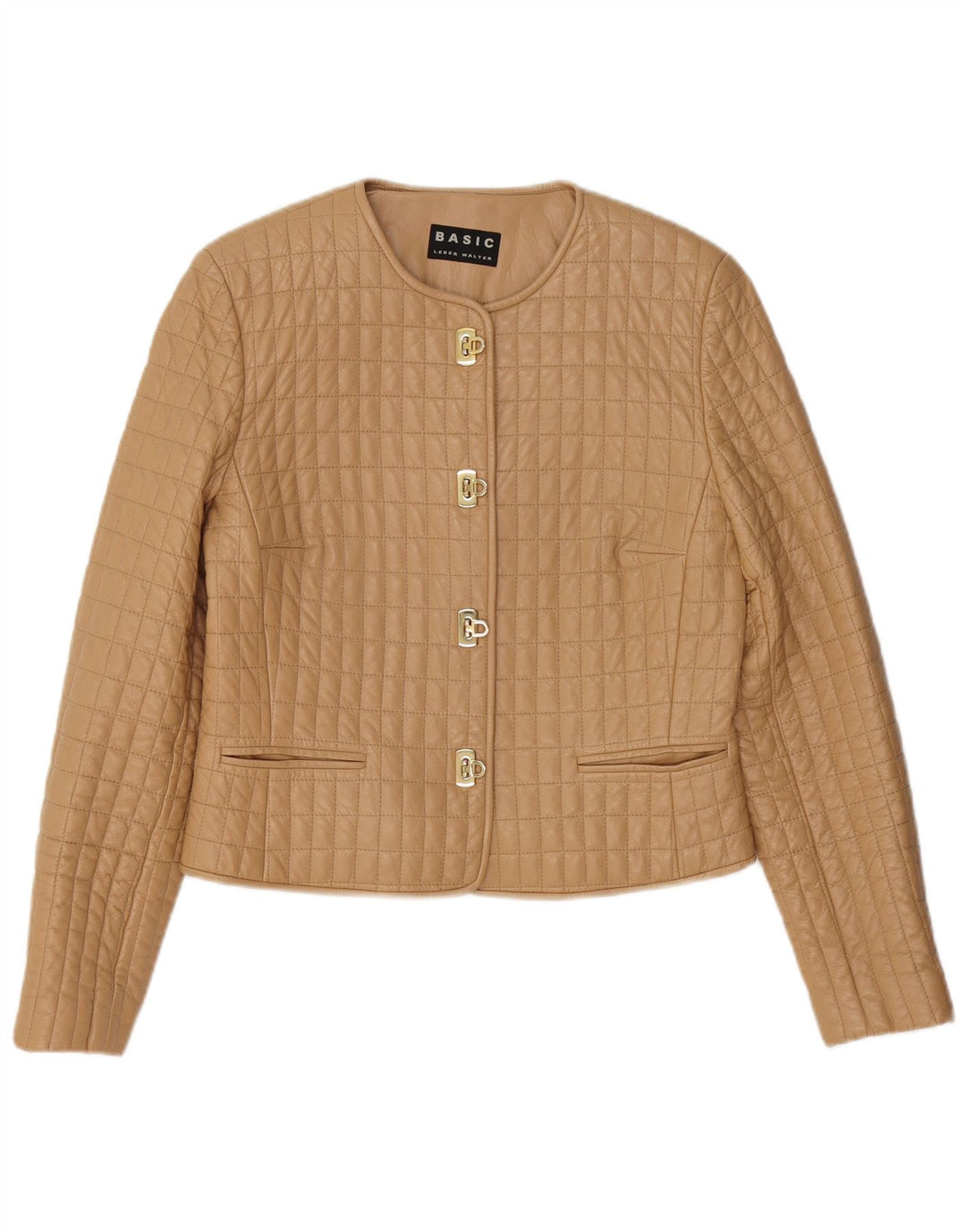 Chaqueta básica de piel acolchada para mujer IT 40 Small Beige Leather