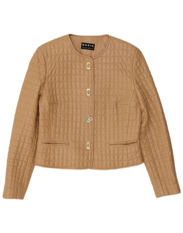 Chaqueta básica de piel acolchada para mujer IT 40 Small Beige Leather