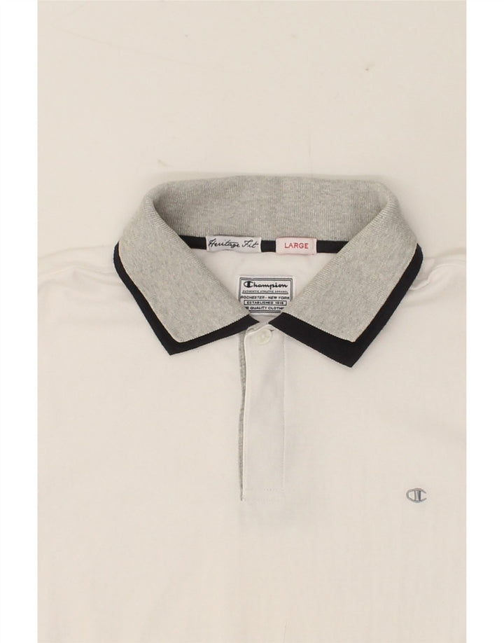 CHAMPION Mens Heritage Fit Polo Shirt Large White Vintage Champion and Second-Hand Champion from Messina Hembry 