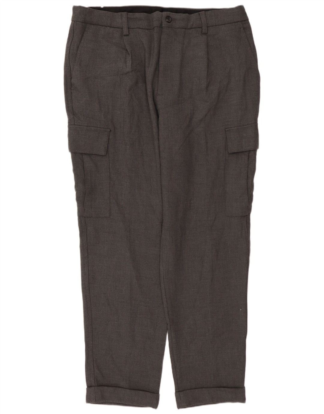 ZARA Mens Straight Cargo Trousers EU 46 XL W36 L30 Grey Polyester
