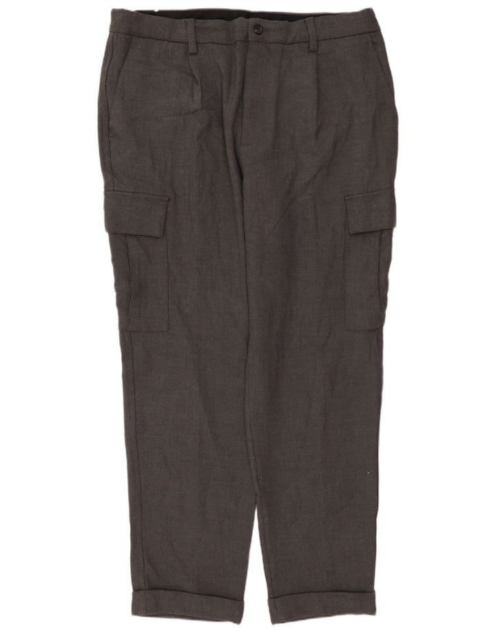 ZARA Mens Straight Cargo Trousers EU 46 XL W36 L30 Grey Polyester