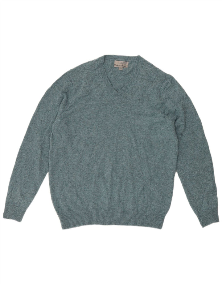 Marks & Spencer Pull col V pour homme en laine mouchetée verte