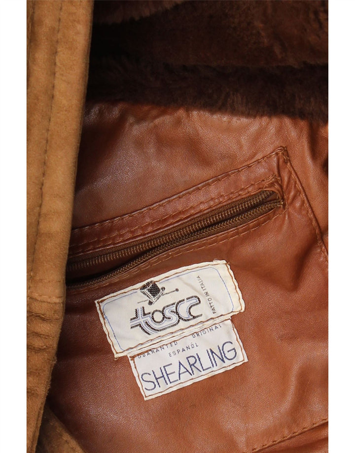 Jachetă vintage pentru bărbați din shearling UK 40 mare, maro, din shearling