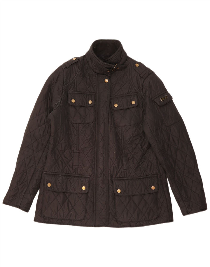 Barbour Womens Military Quilted Jacket UK 14 Large Black Polyester