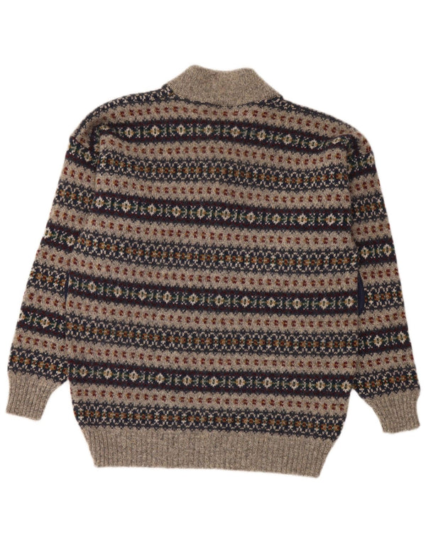 Maglione da uomo con collo a bottoni Highland Glen Lana Fair Isle grigio medio