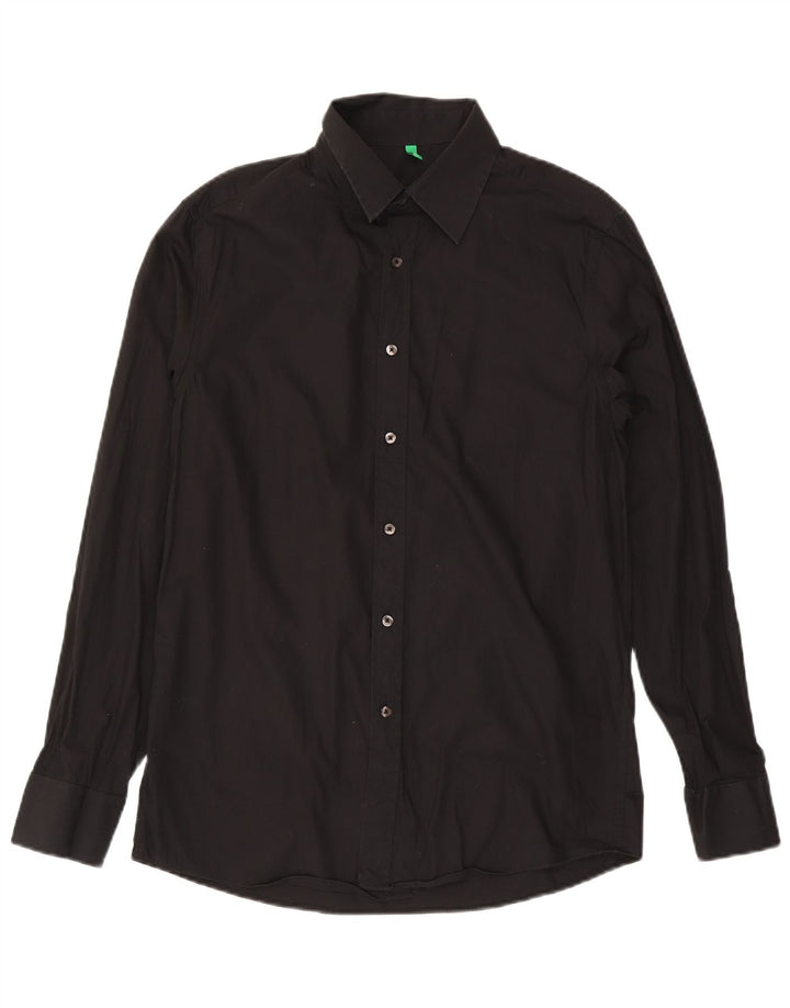 Benetton Mens Shirt Large Black Cotton