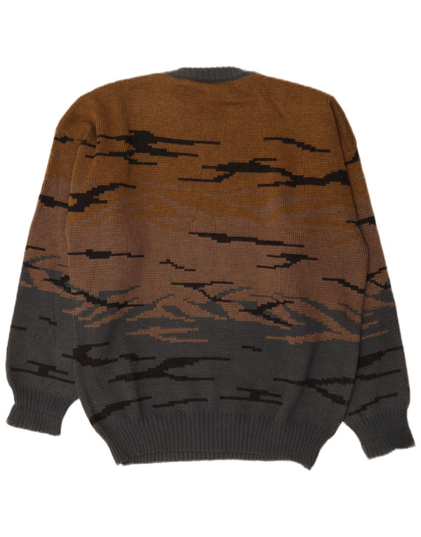 C&A Mens Crew Neck Jumper Sweater EU 48/50 Medium Brown Colourblock