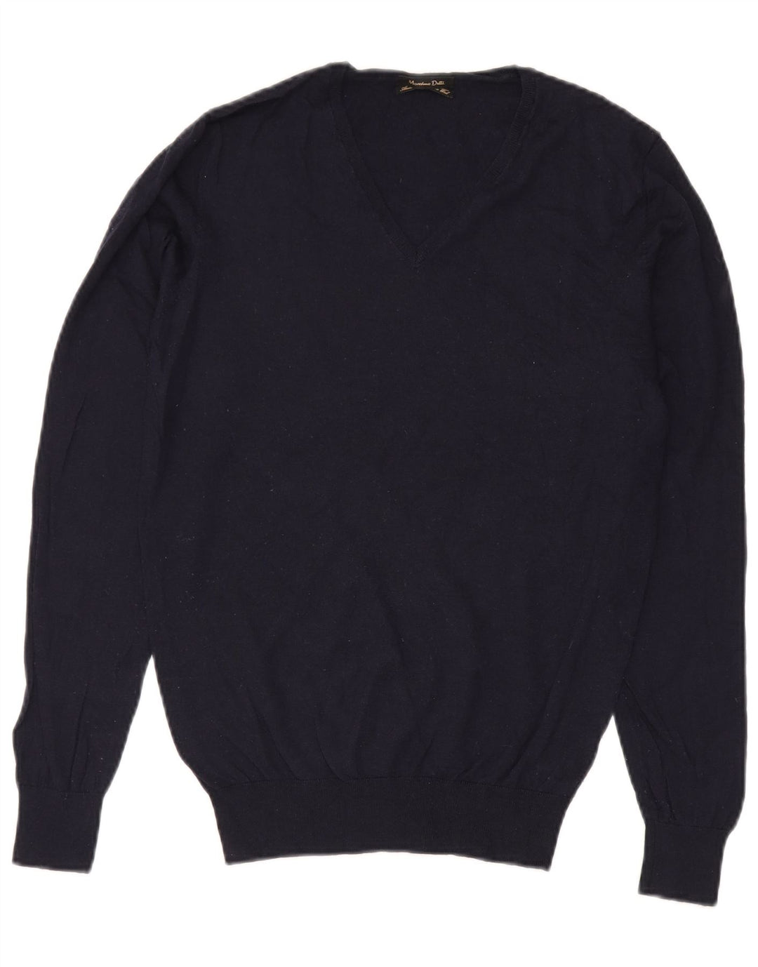 Massimo Dutti Mens V-Neck Jumper Sweater Large Navy Blue