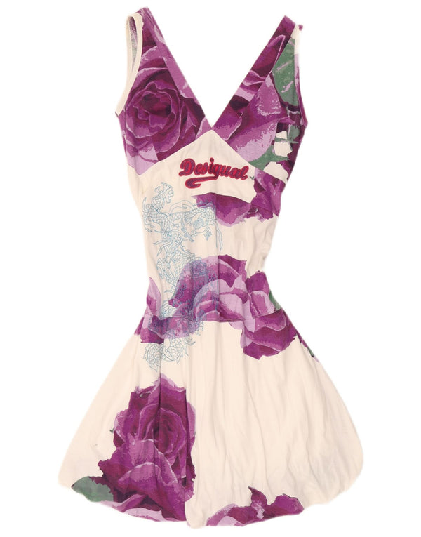 Desigual Abito a bolle senza maniche con grafica da donna UK 12 Medium White Floral
