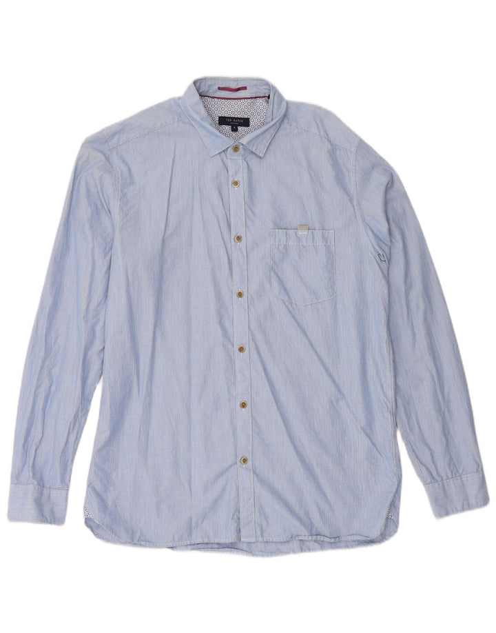 TED BAKER Mens Shirt Size 4 Large Blue Pinstripe Cotton