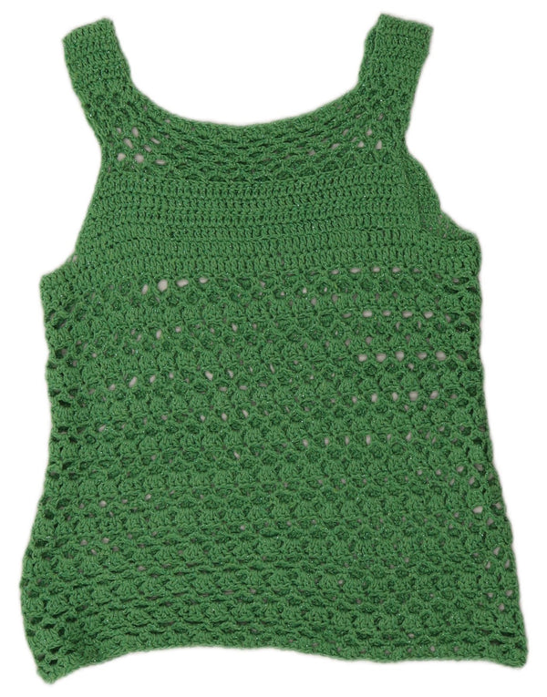 Vintage Dame Se Through Hæklet Vest Top UK 12 Medium Green