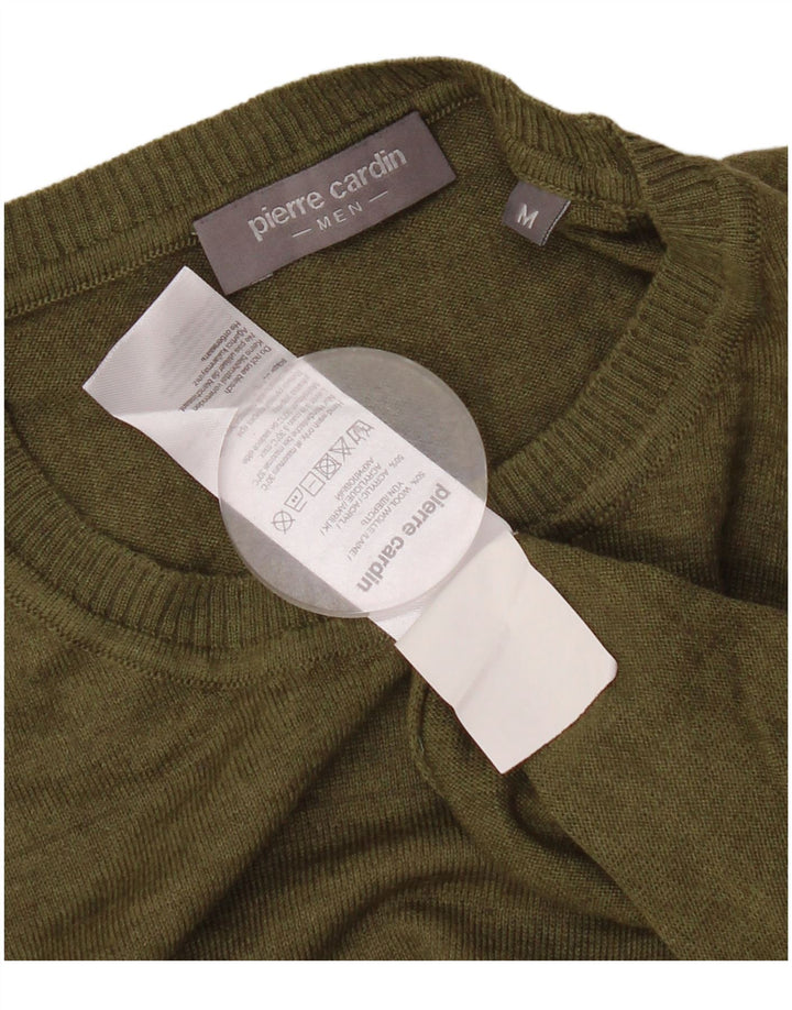 PIERRE CARDIN Mens Crew Neck Jumper Sweater Medium Khaki Wool