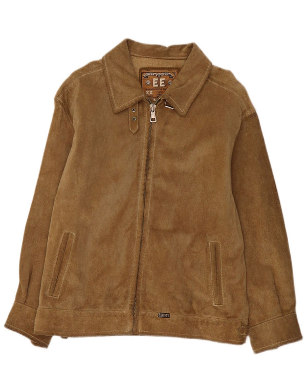 Giacca vintage in pelle scamosciata bomber da donna UK 14 in pelle beige media