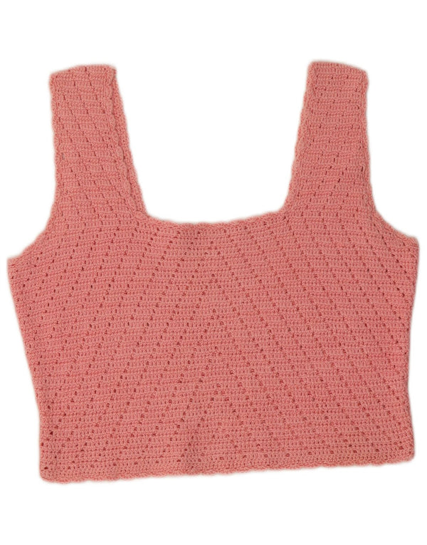 Vintage Womens Knit Crop Cami Top UK 10 Small Pink