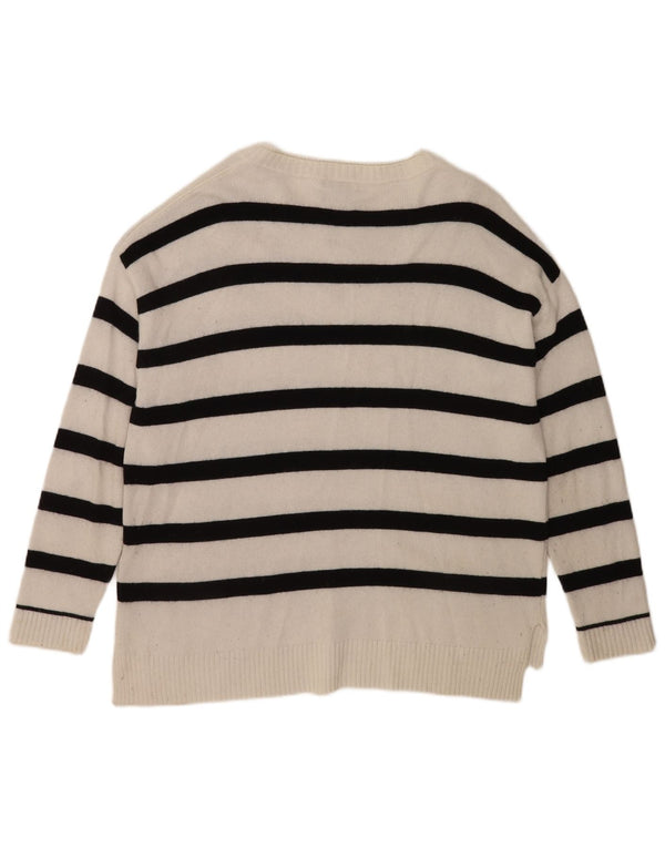 Massimo Dutti Mens Boat Neck Jumper Sweater Medium White Striped Viscose