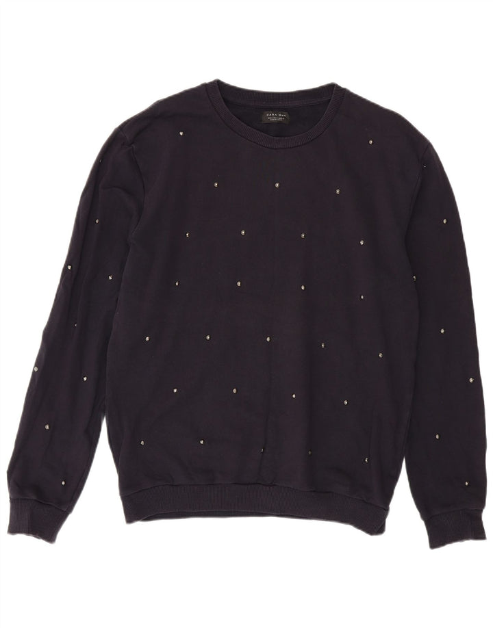 Zara Herren-Sweatshirt, Pullover, groß, marineblau, Baumwolle
