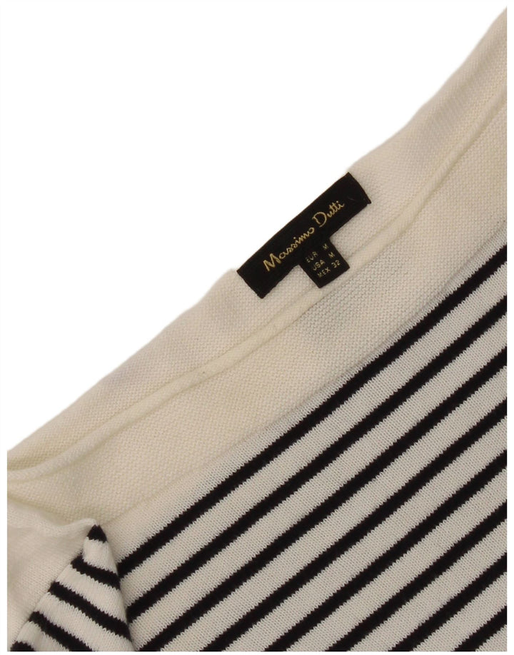 Massimo Dutti Womens Top 3/4 Sleeve UK 12 Medium White Striped Nautical