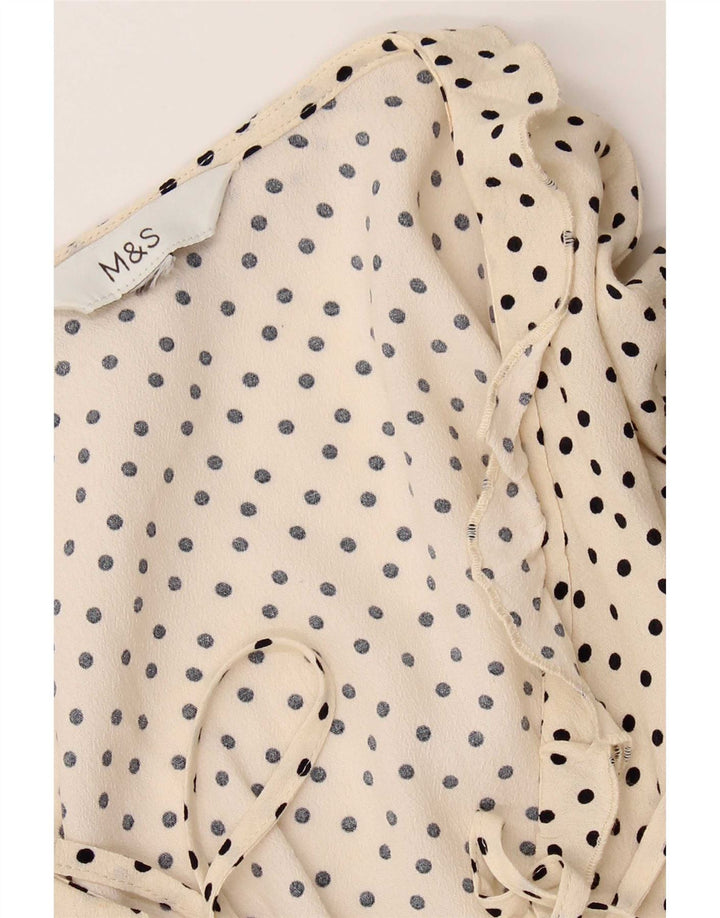 Marks & Spencer Womens Ruffle Front Blouse Top UK 18 XL Off White Polka Dot