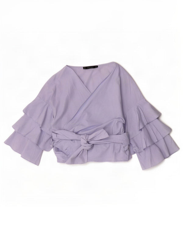 Zara Womens 3/4 Sleeve Wrap Shirt Blouse UK 10 Small Blue