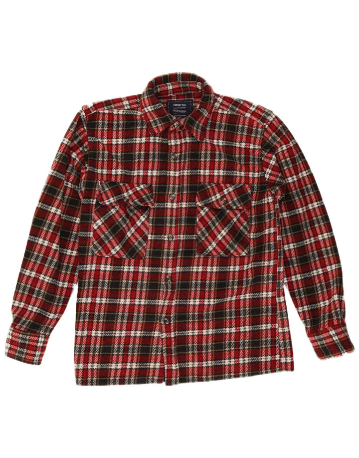 Vintage Mens Flannel Shirt Medium Red Check Polyester