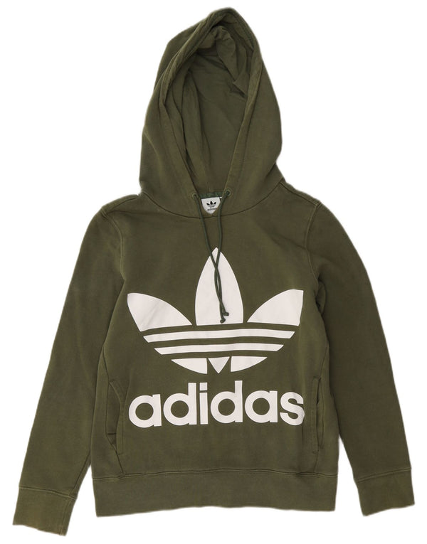 Adidas Womens Crop Graphic Hoodie Jumper UK 10 Small Green Bomuld