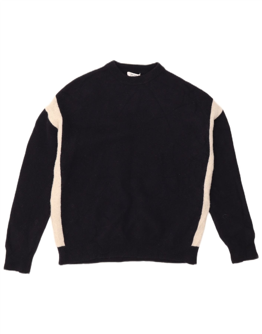 Reiss Mens Crew Neck Jumper Sweater Medium Navy Blue Colourblock Wool