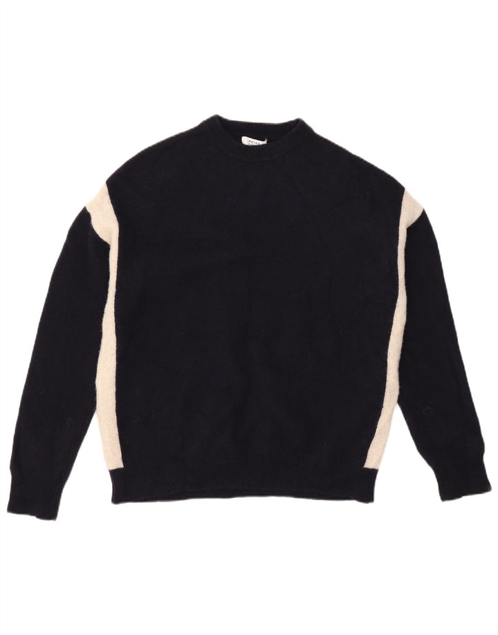 Reiss Mens Crew Neck Jumper Sweater Medium Navy Blue Colourblock Wool