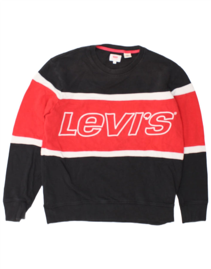 Levi's Mens Graphic Sweatshirt Jumper Medium Black Colourblock Cotton
