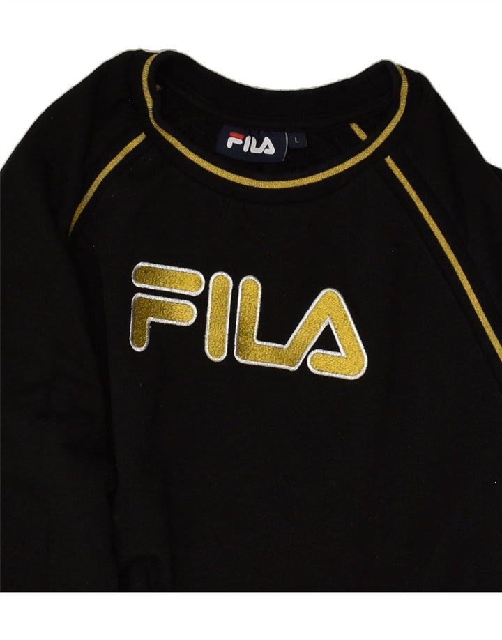 FILA Boys Graphic Sweatshirt Jumper 15-16 Years Large Black Cotton | Vintage Fila | Thrift | Second-Hand Fila | Used Clothing | Messina Hembry 