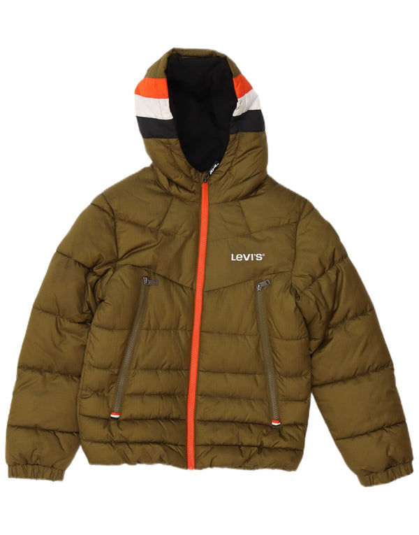 Wyściełana kurtka chłopięca Levi's z kapturem, 11-12 lat, khaki, poliester z blokami kolorów