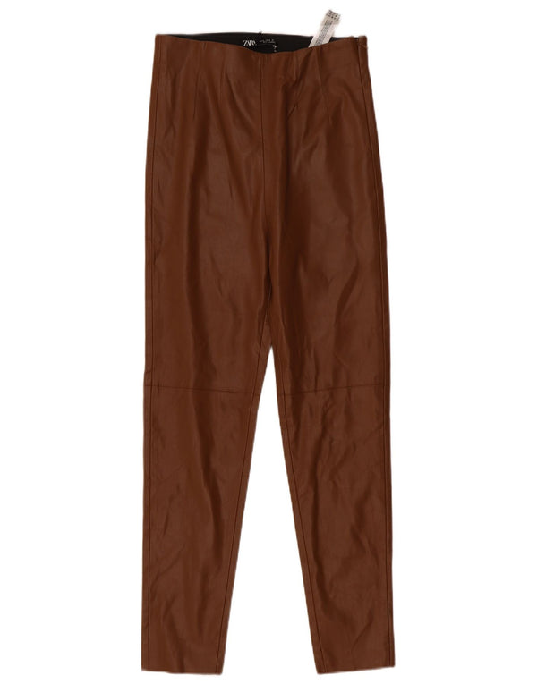 Zara Womens Skinny Faux Leather Trousers Medium W28 L27 Brown Polyester