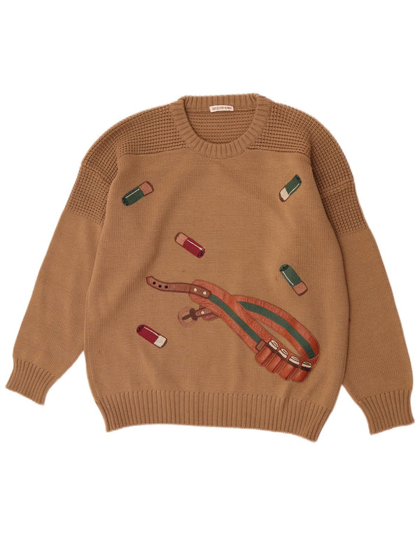 Beltrami Damen-Pullover mit grafischem Rundhalsausschnitt, Gr. 16, Braun