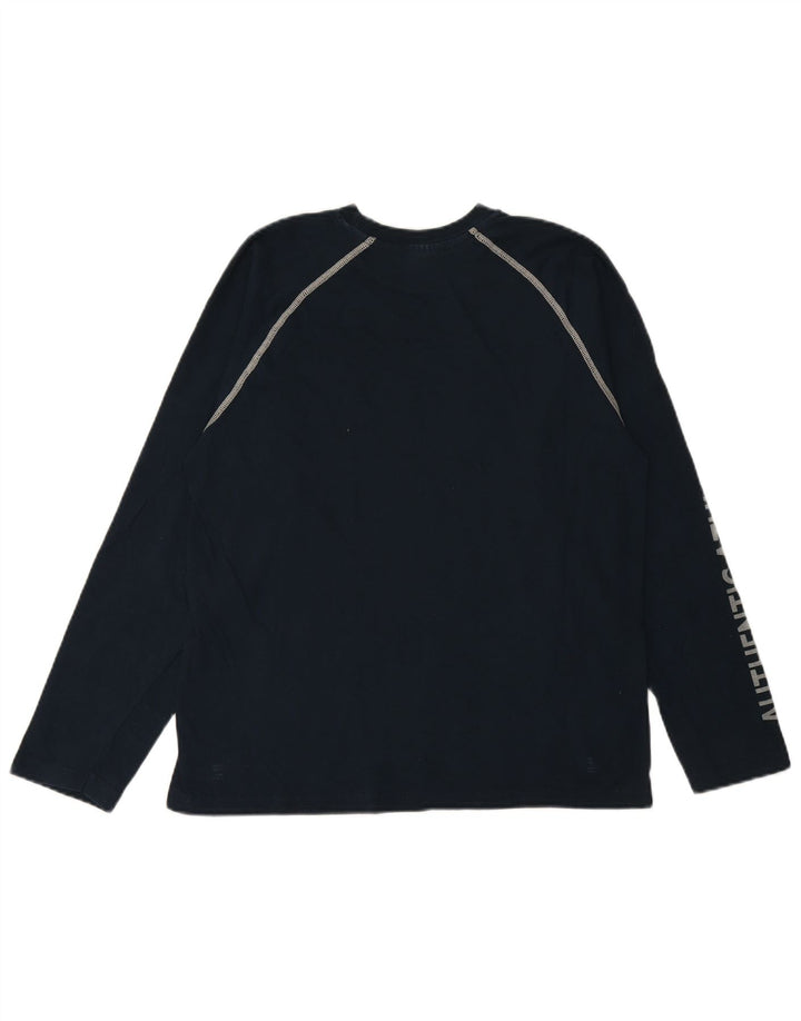 CHAMPION Mens Graphic Top Long Sleeve Small Navy Blue Cotton