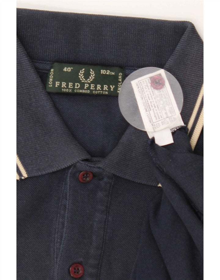 Fred Perry Mens Polo Shirt Medium Navy Blue Striped Cotton