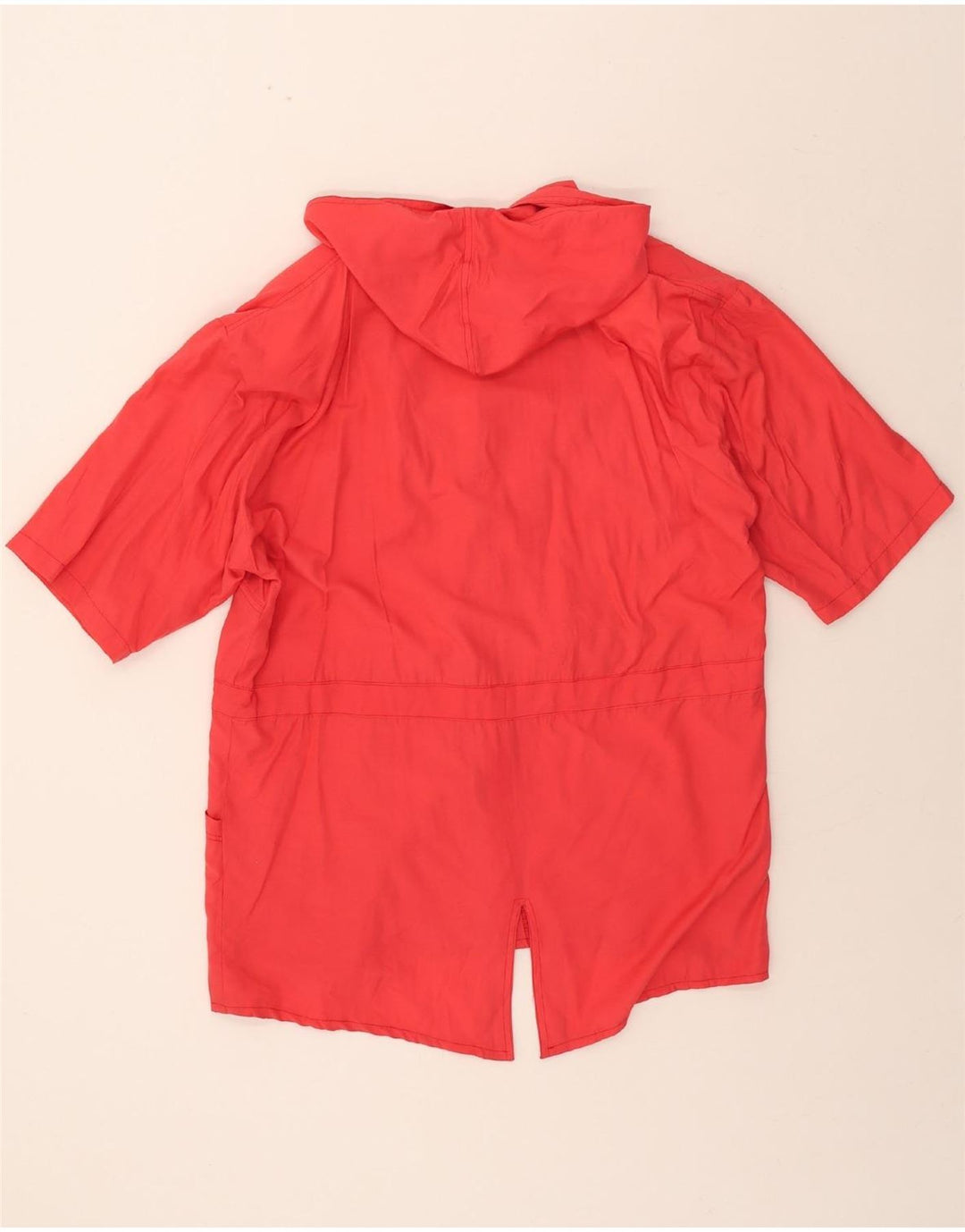 VINTAGE Womens Short Sleeve Hooded Overcoat UK 14 Medium Red Polyester Vintage Vintage and Second-Hand Vintage from Messina Hembry 